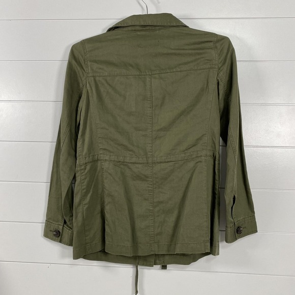 Talbots Jacket Womens XS Green Utility Button Front Cotton Linen Safari Belted - Picture 6 of 14